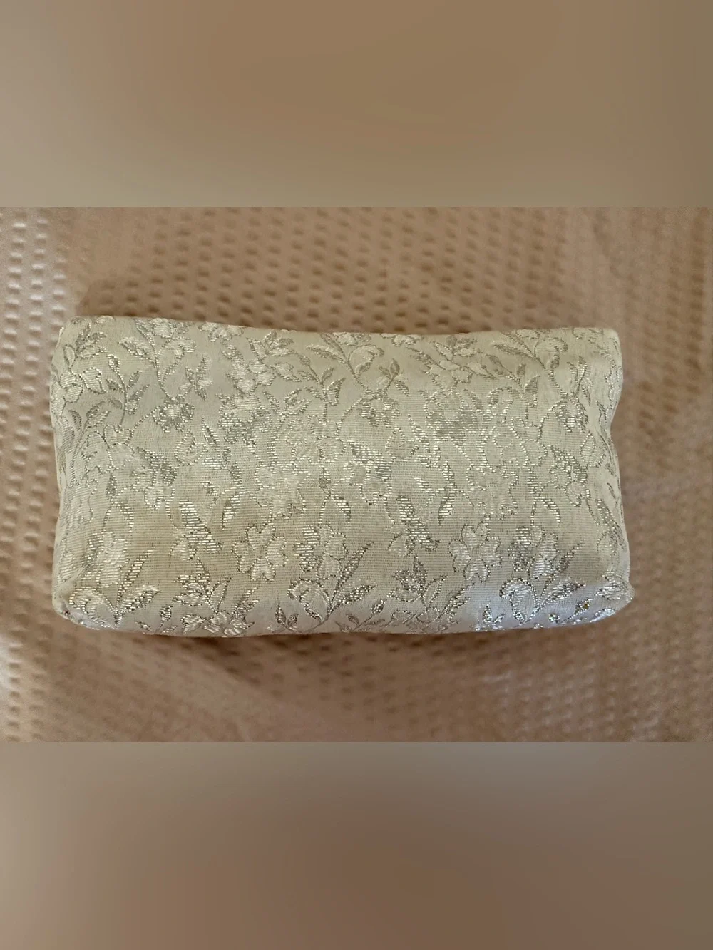 Vintage Ivory Silver Brocade Evening Clutch TRIO Ring Zipper